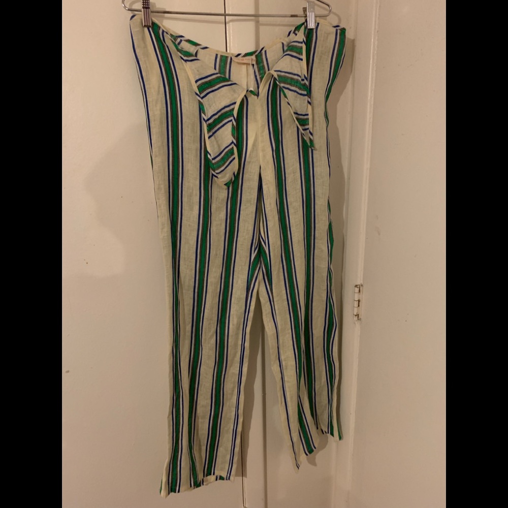 NWT Tory Burch awning stripe linen beach pant M